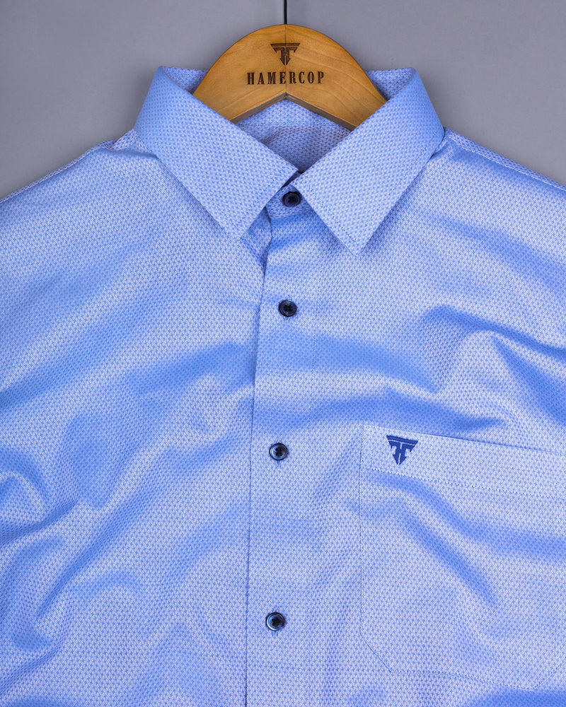 Gemstone SkyBlue With White Jacquard Texture Cotton Shirt