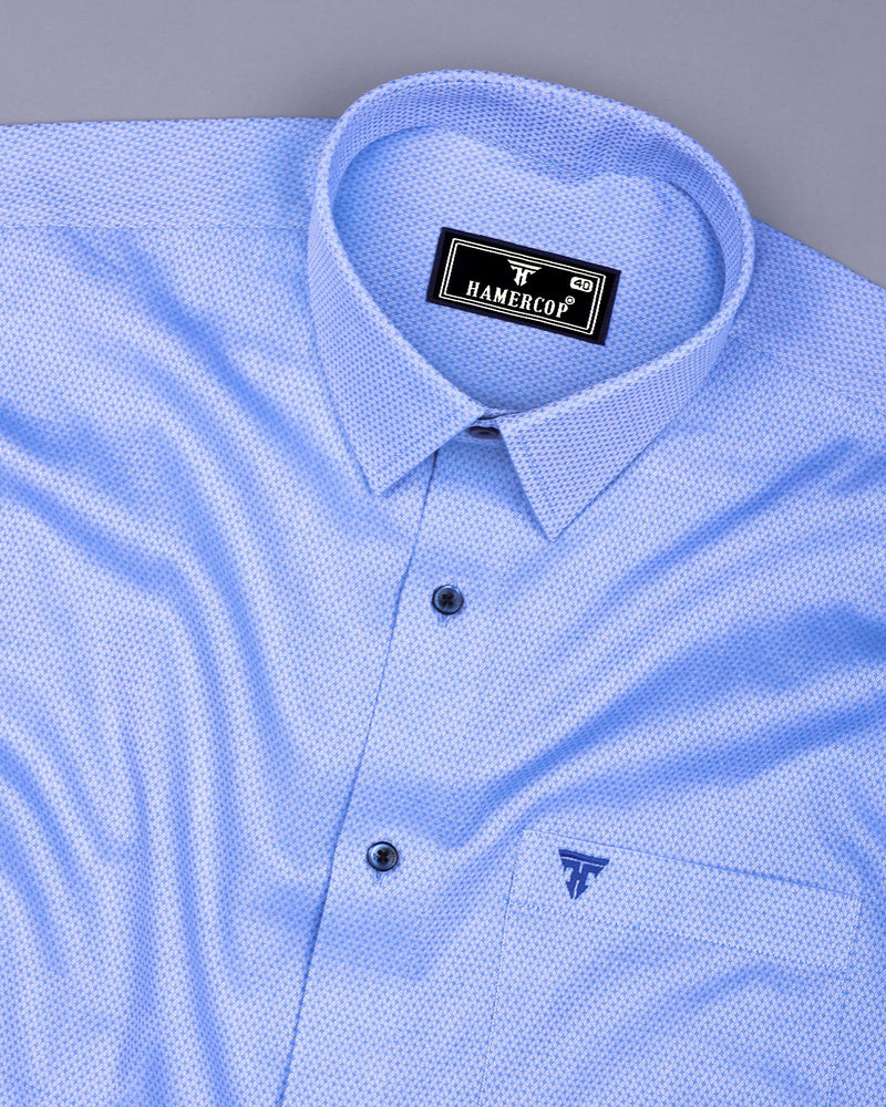 Gemstone SkyBlue With White Jacquard Texture Cotton Shirt