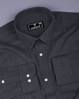 Slate Gray With Black Houndstooth Dobby Cotton Shirt