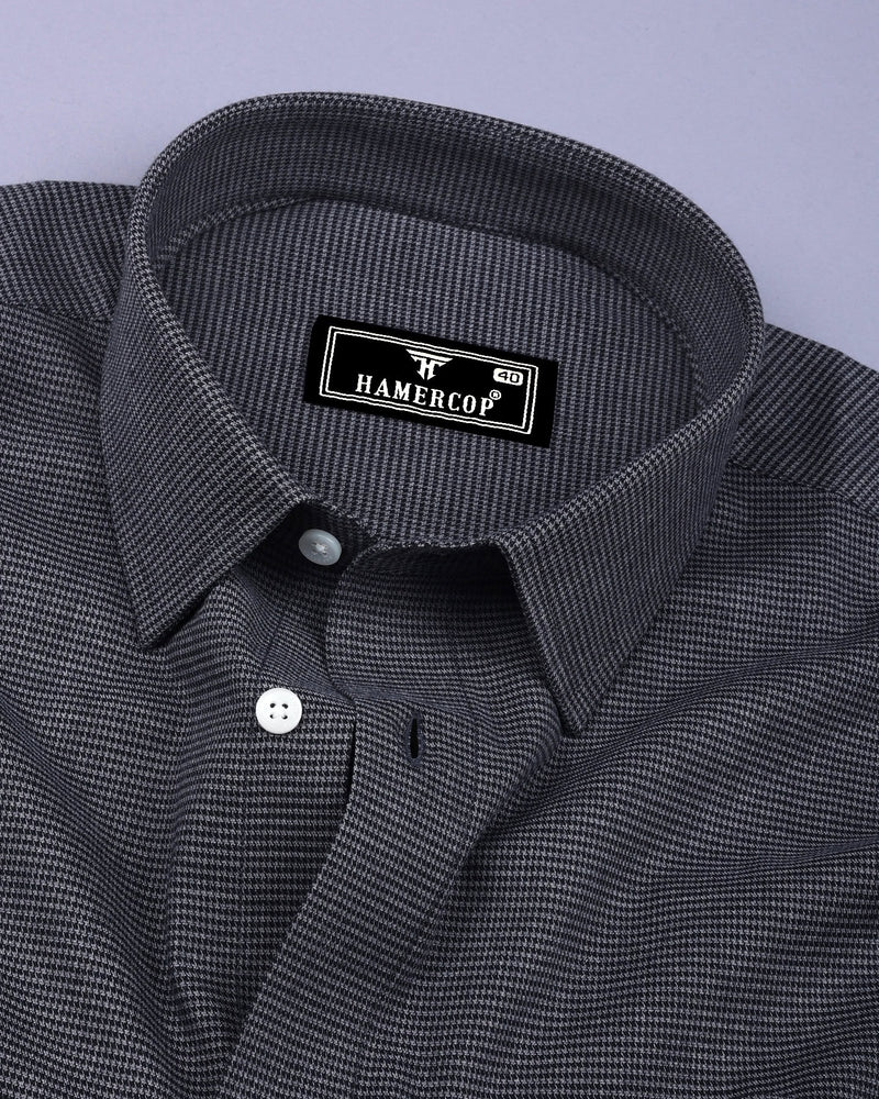 Slate Gray With Black Houndstooth Dobby Cotton Shirt