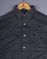 Slate Gray With Black Houndstooth Dobby Cotton Shirt