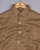 Ginger Brown With Cream Houndstooth Heavy Linen Shirt