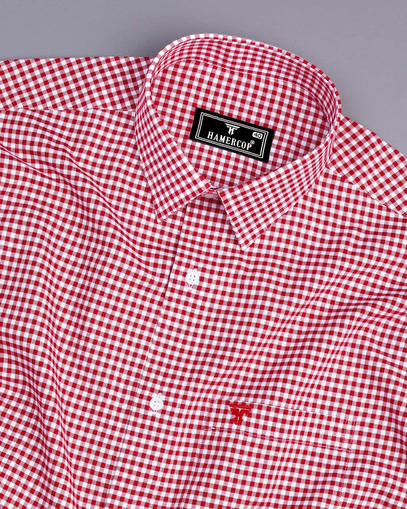 Jenon Red With White Yarn Dyed Check Oxford Cotton Shirt