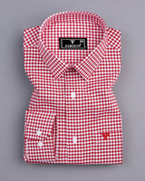 Jenon Red With White Yarn Dyed Check Oxford Cotton Shirt