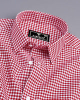 Jenon Red With White Yarn Dyed Check Oxford Cotton Shirt