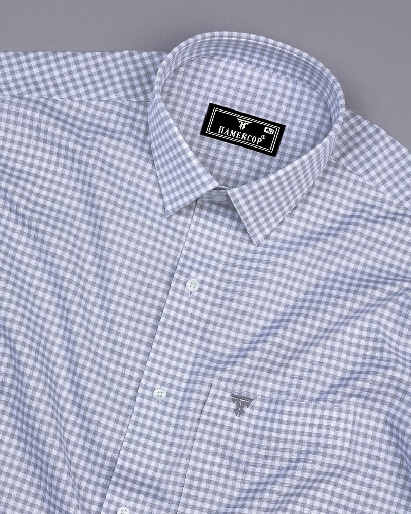 Jenon Gray With White Yarn Dyed Check Oxford Cotton Shirt