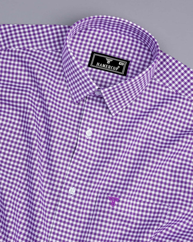 Jenon Purple With White Yarn Dyed Check Oxford Cotton Shirt