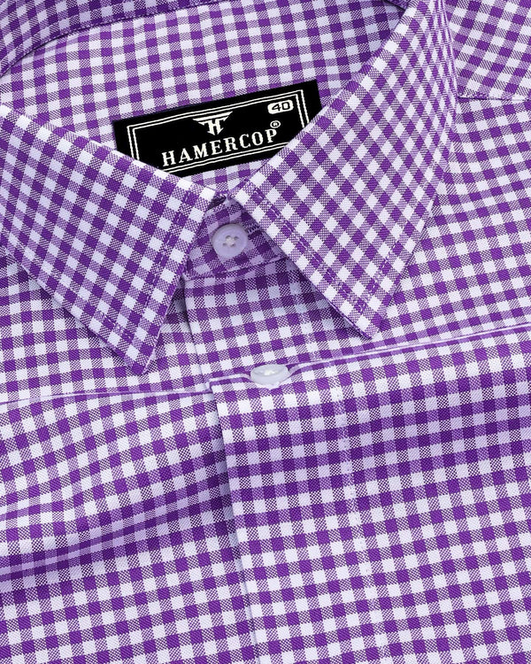 Jenon Purple With White Yarn Dyed Check Oxford Cotton Shirt