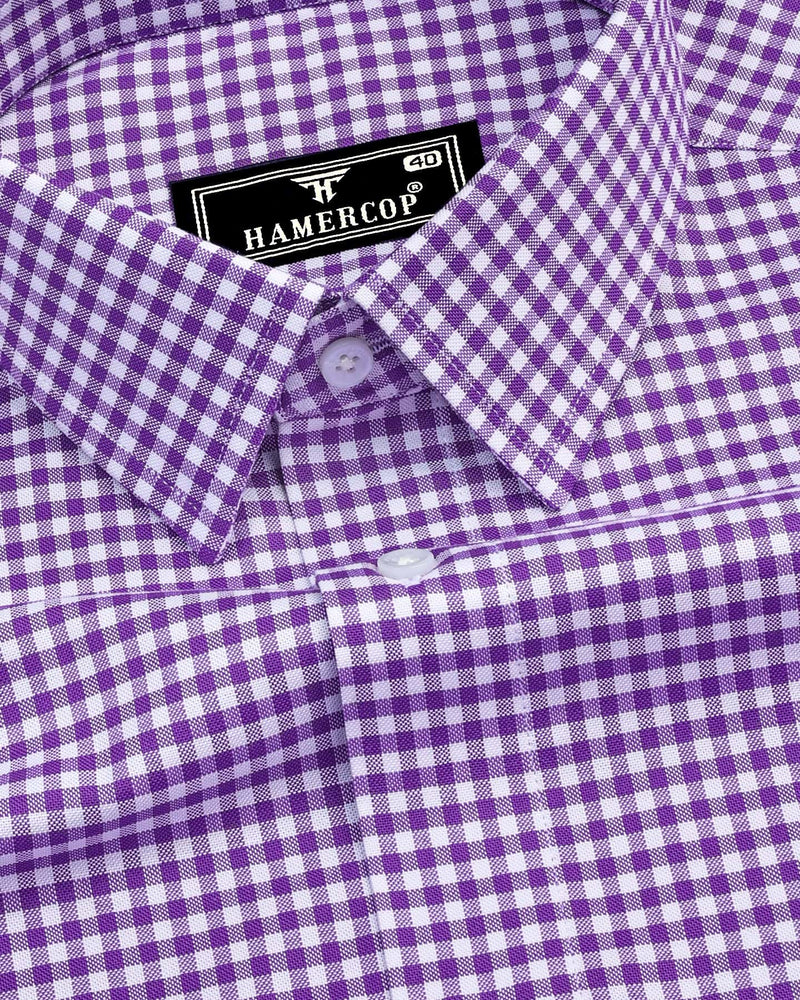 Jenon Purple With White Yarn Dyed Check Oxford Cotton Shirt