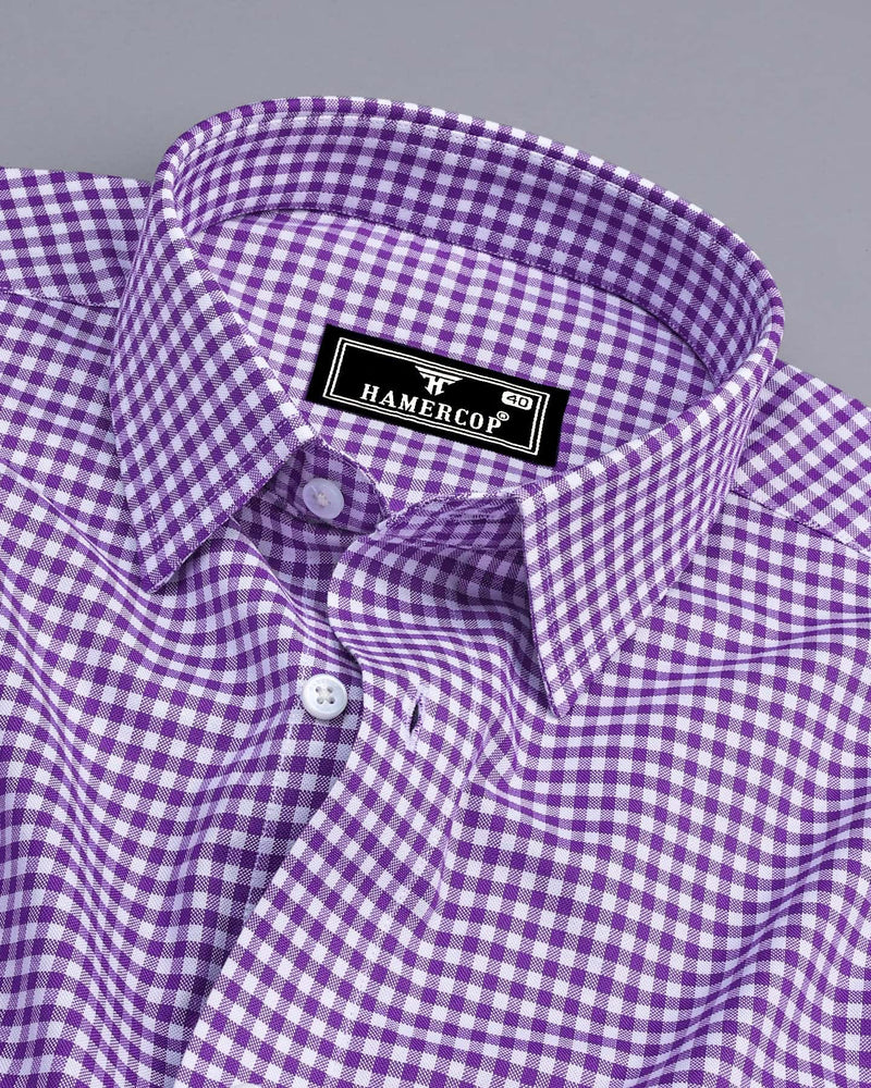 Jenon Purple With White Yarn Dyed Check Oxford Cotton Shirt