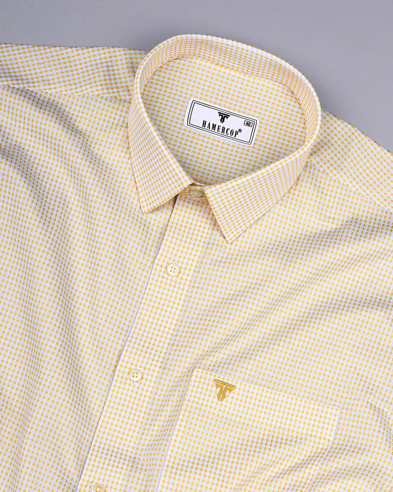 Athos Yellow With White Dobby Check Premium Giza Shirt