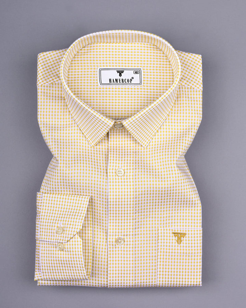 Athos Yellow With White Dobby Check Premium Giza Shirt