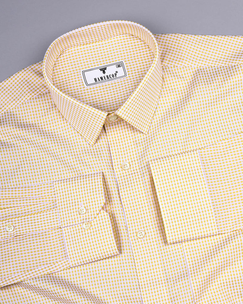 Athos Yellow With White Dobby Check Premium Giza Shirt