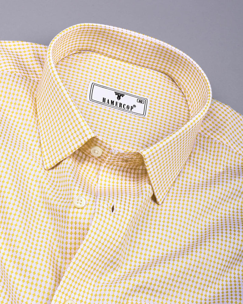 Athos Yellow With White Dobby Check Premium Giza Shirt