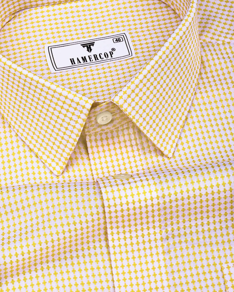 Athos Yellow With White Dobby Check Premium Giza Shirt