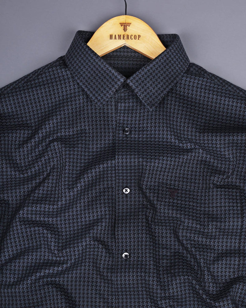 Skipton Gray With Black Houndstooth Dobby Premium Giza Shirt