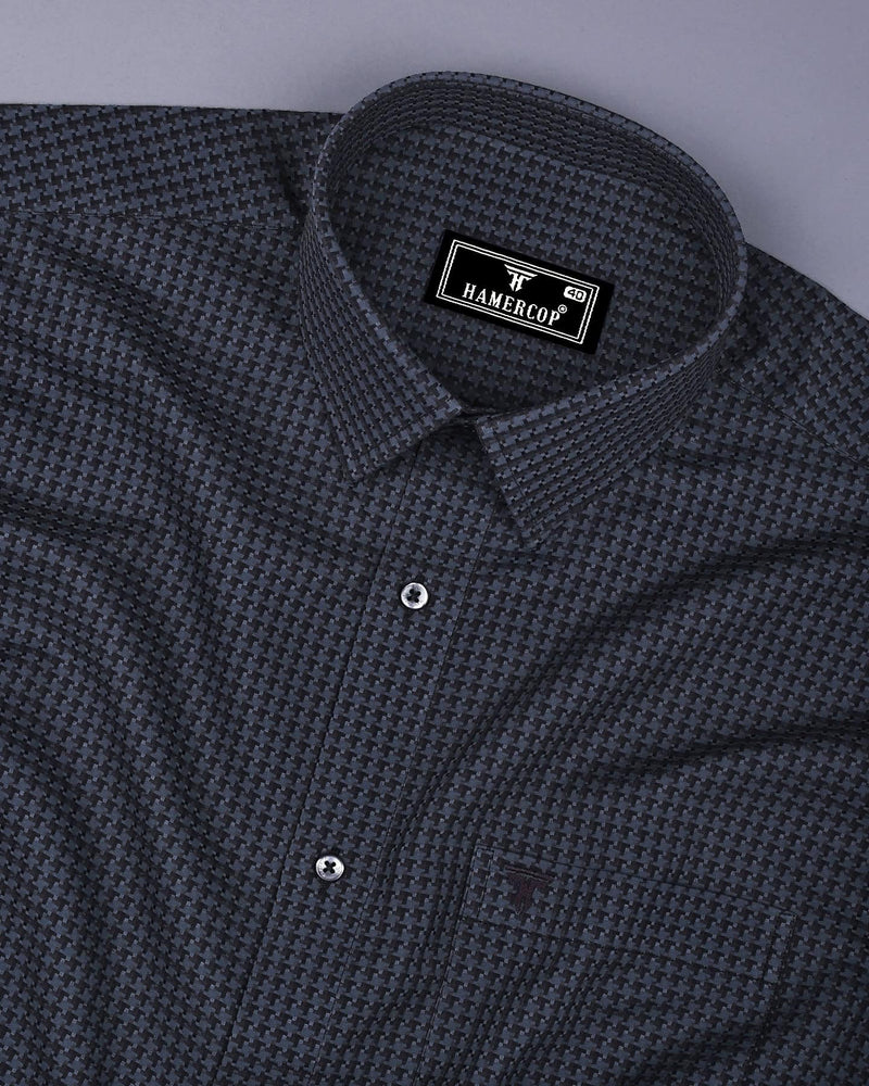 Skipton Gray With Black Houndstooth Dobby Premium Giza Shirt