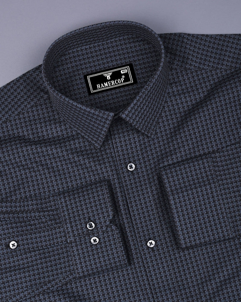 Skipton Gray With Black Houndstooth Dobby Premium Giza Shirt