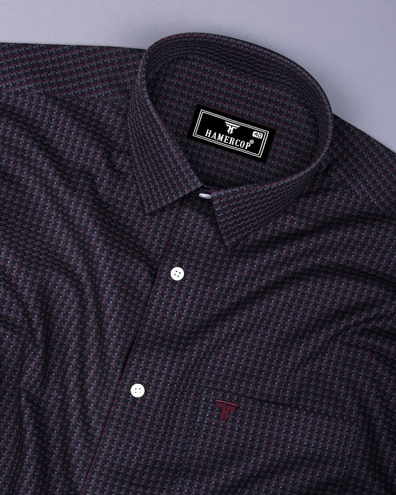 Skipton Maroon With Black Houndstooth Dobby Premium Giza Shirt