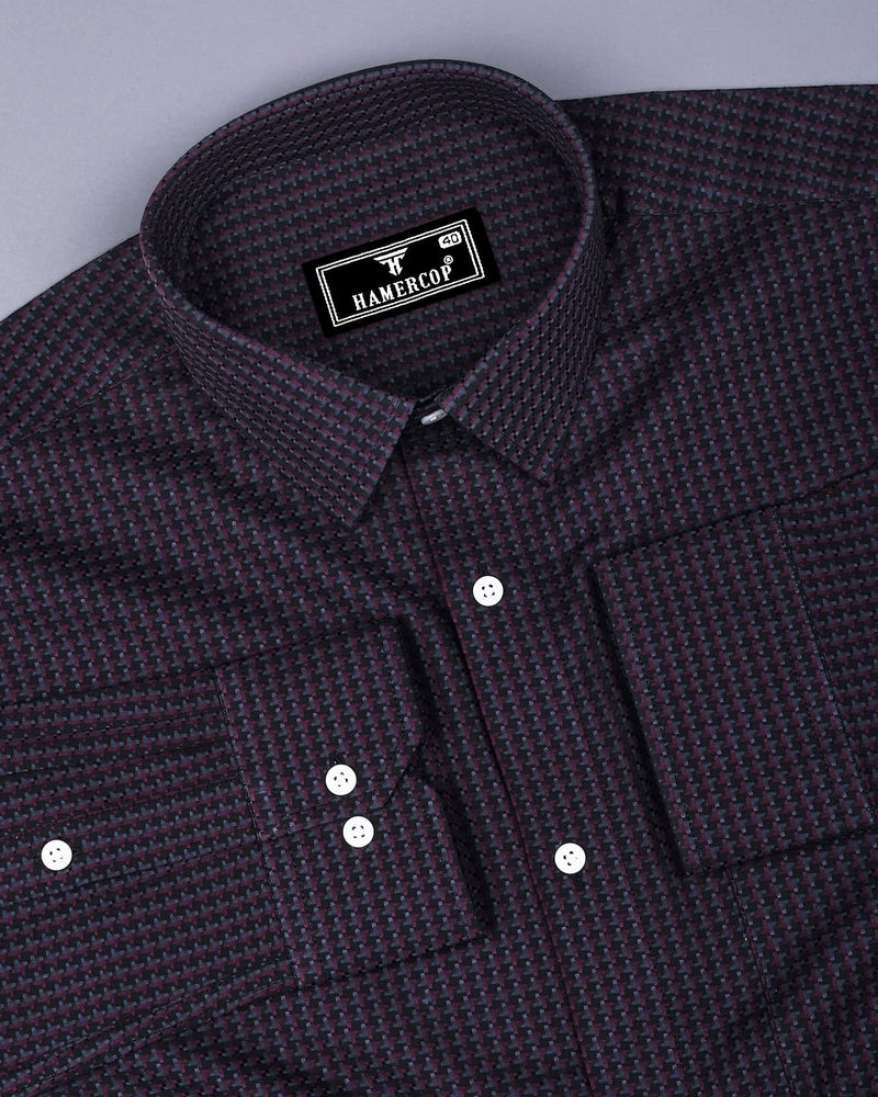 Skipton Maroon With Black Houndstooth Dobby Premium Giza Shirt