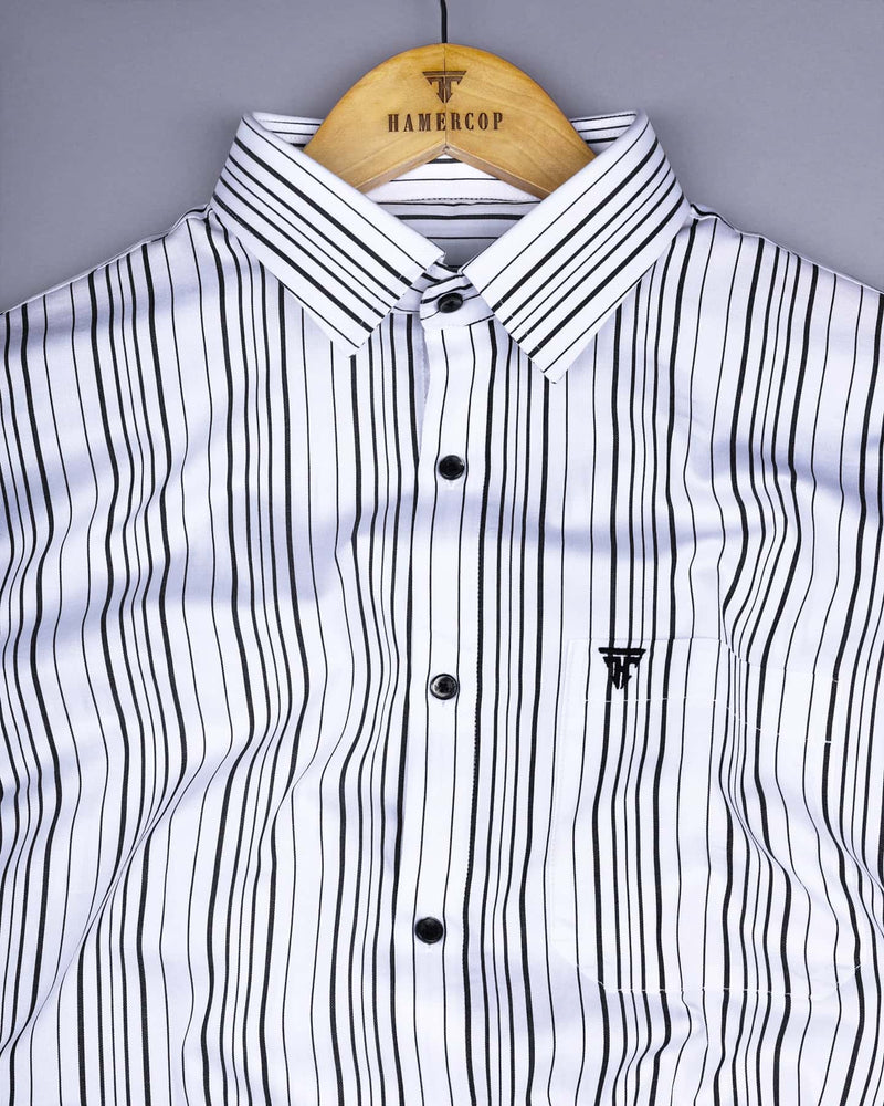 Primrose White With Black Twill Stripe Cotton Shirt