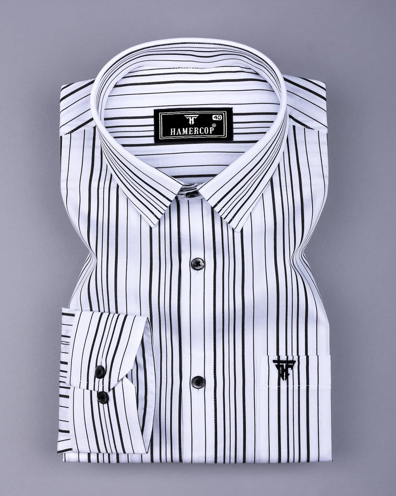 Primrose White With Black Twill Stripe Cotton Shirt