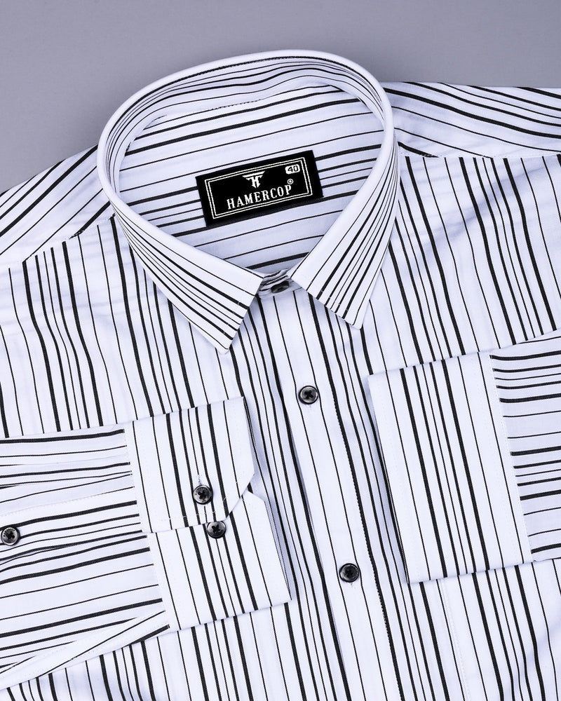 Primrose White With Black Twill Stripe Cotton Shirt