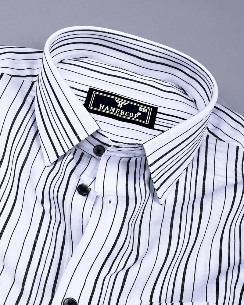 Primrose White With Black Twill Stripe Cotton Shirt