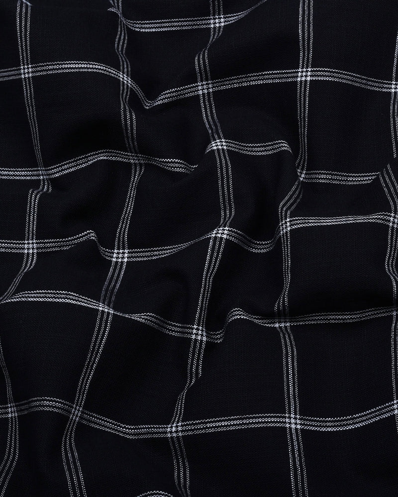 Derowin Black With Gray Check Linen Cotton Shirt