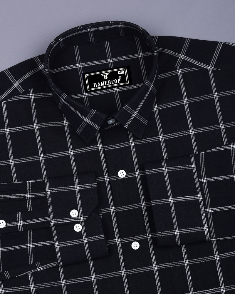 Derowin Black With Gray Check Linen Cotton Shirt