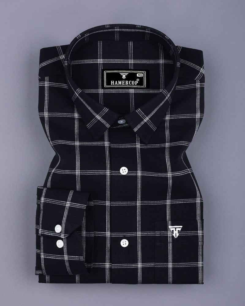 Derowin Black With Gray Check Linen Cotton Shirt