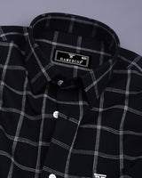 Derowin Black With Gray Check Linen Cotton Shirt