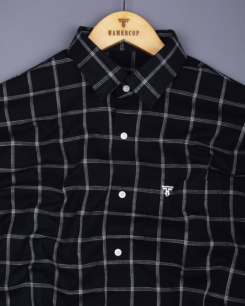 Derowin Black With Gray Check Linen Cotton Shirt