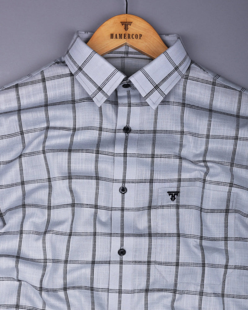 Derowin Gray With Black Check Linen Cotton Shirt