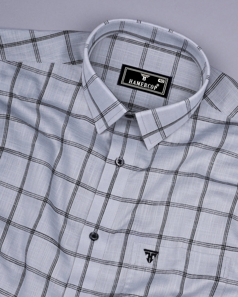 Derowin Gray With Black Check Linen Cotton Shirt