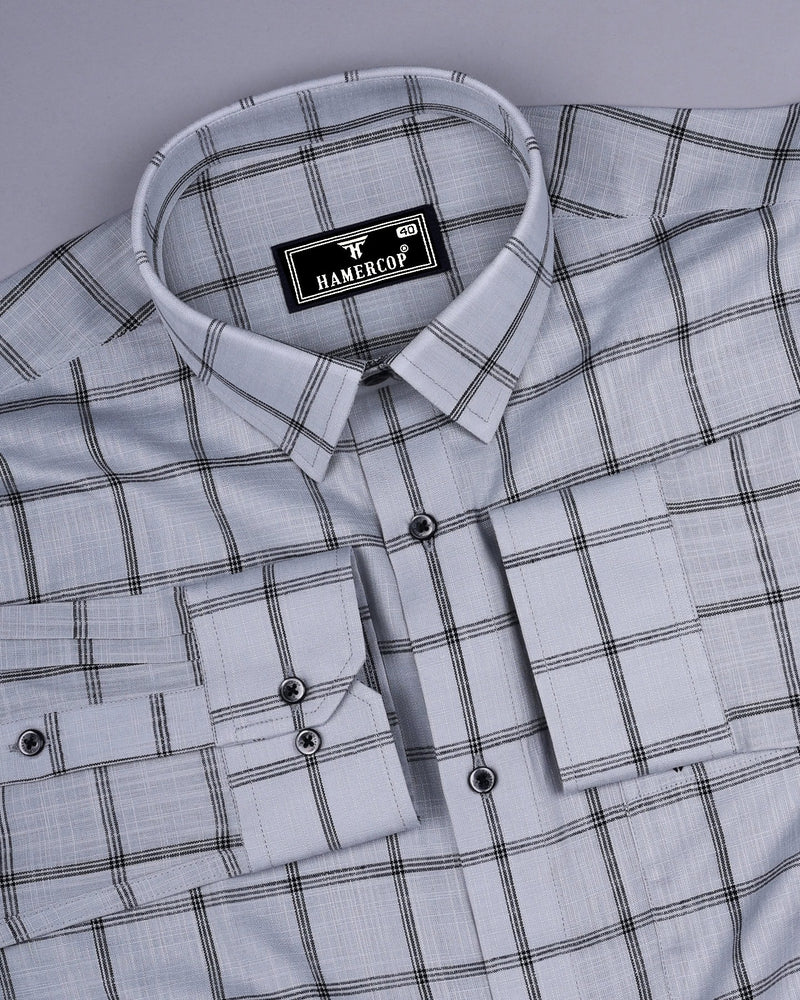 Derowin Gray With Black Check Linen Cotton Shirt