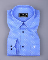 Cosy Blue With White Printed Formal Cotton Shirt