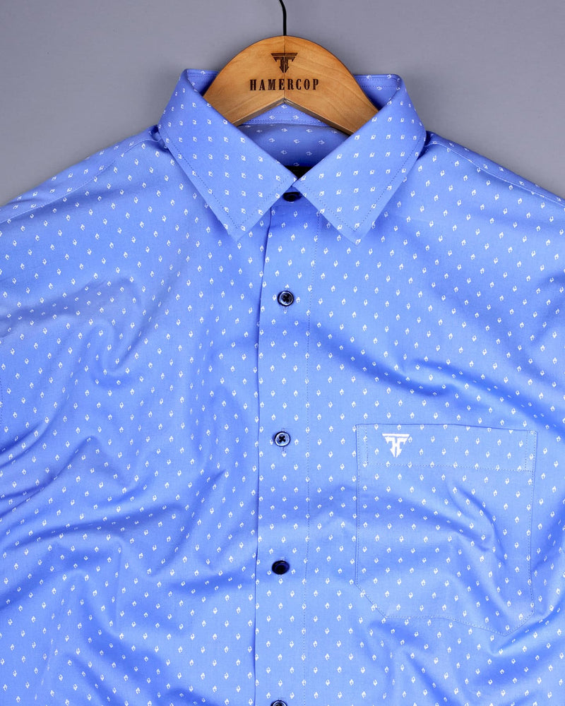 Cosy Blue With White Printed Formal Cotton Shirt