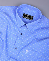 Cosy Blue With White Printed Formal Cotton Shirt