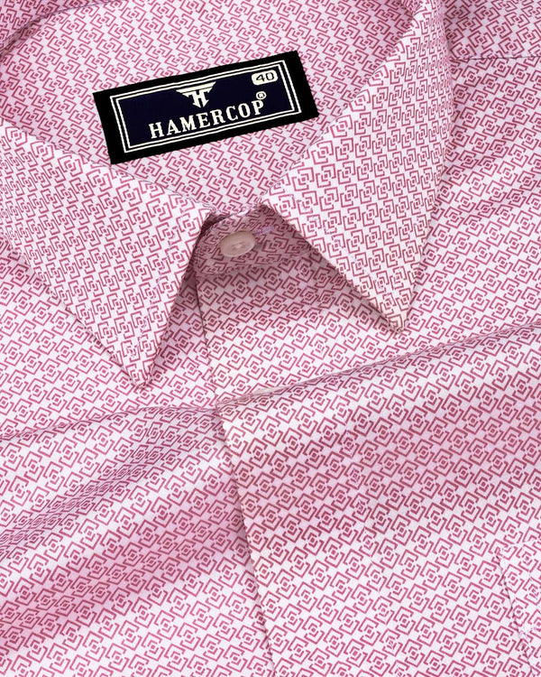 Flamingo Pink With White Printed Cotton Shirt