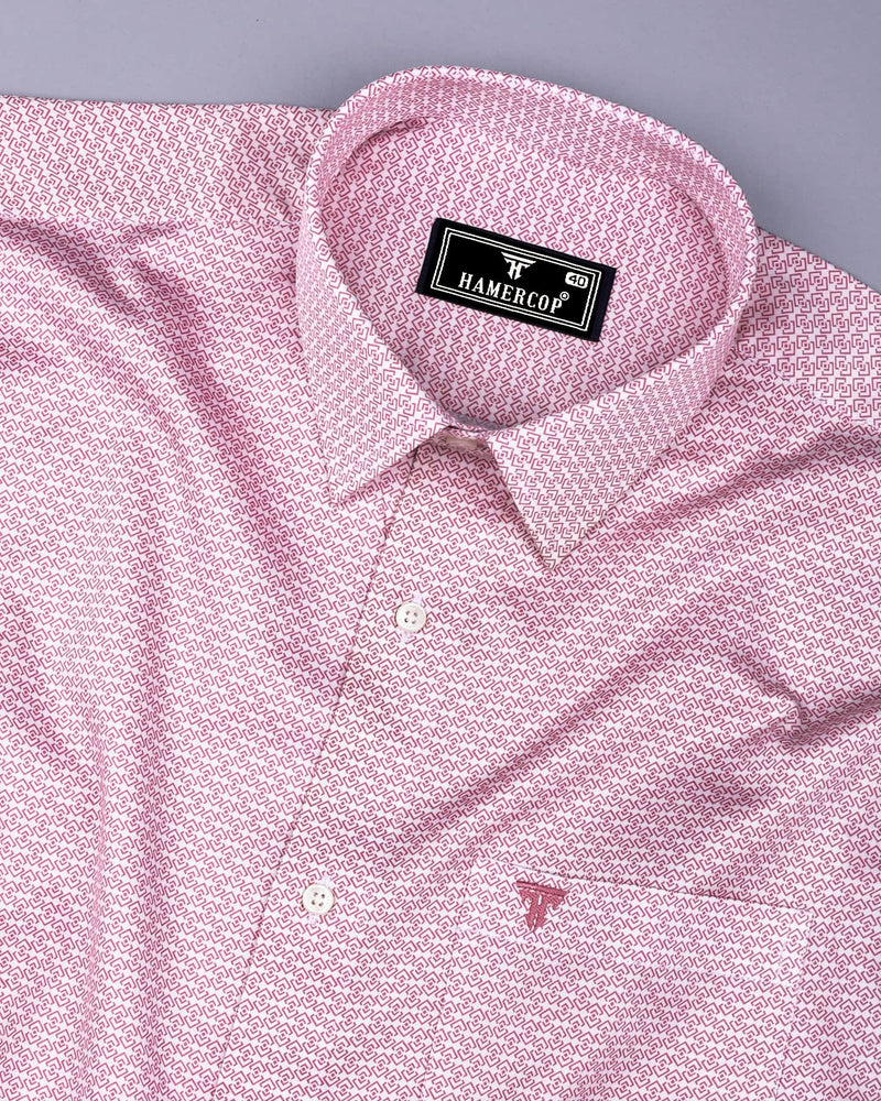 Flamingo Pink With White Printed Cotton Shirt