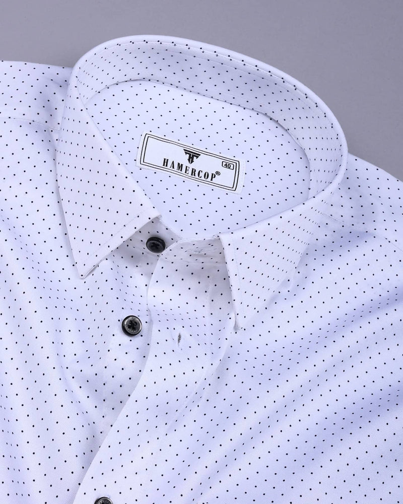 Olwen White With Black Polka Dot Printed Cotton Shirt