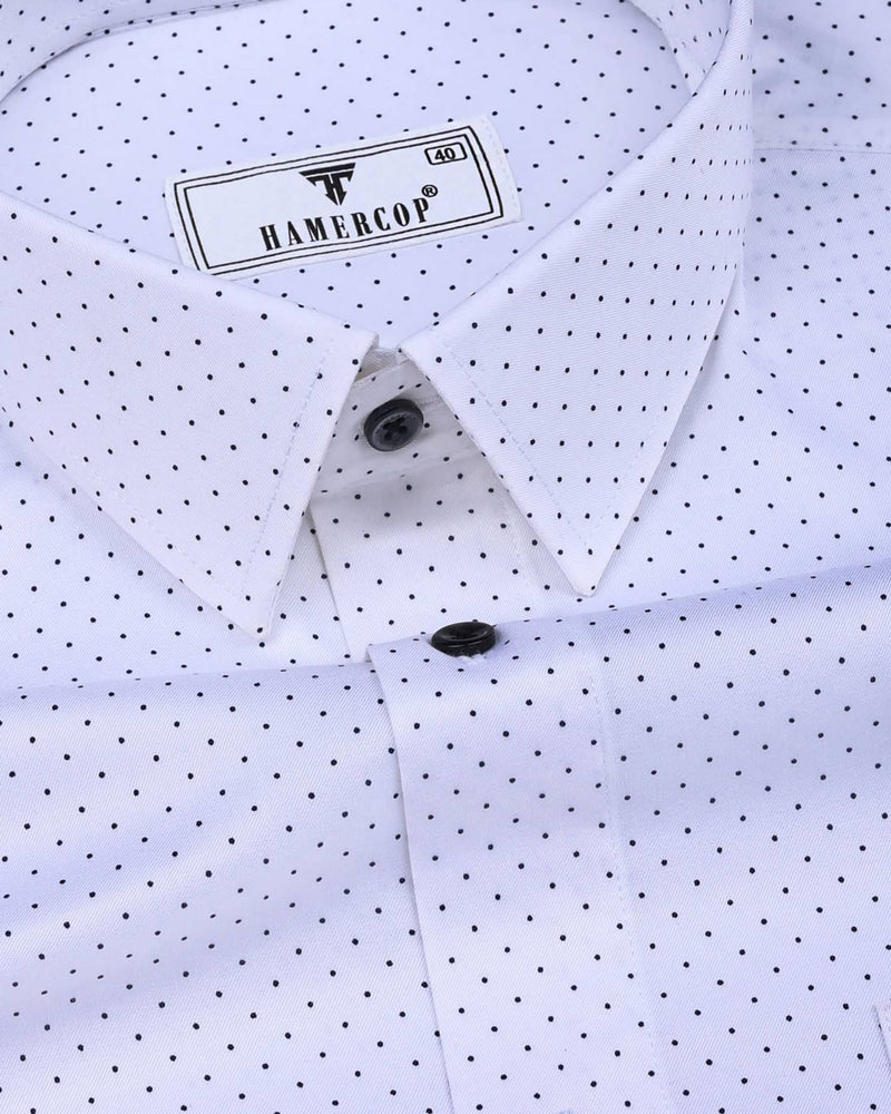 Olwen White With Black Polka Dot Printed Cotton Shirt