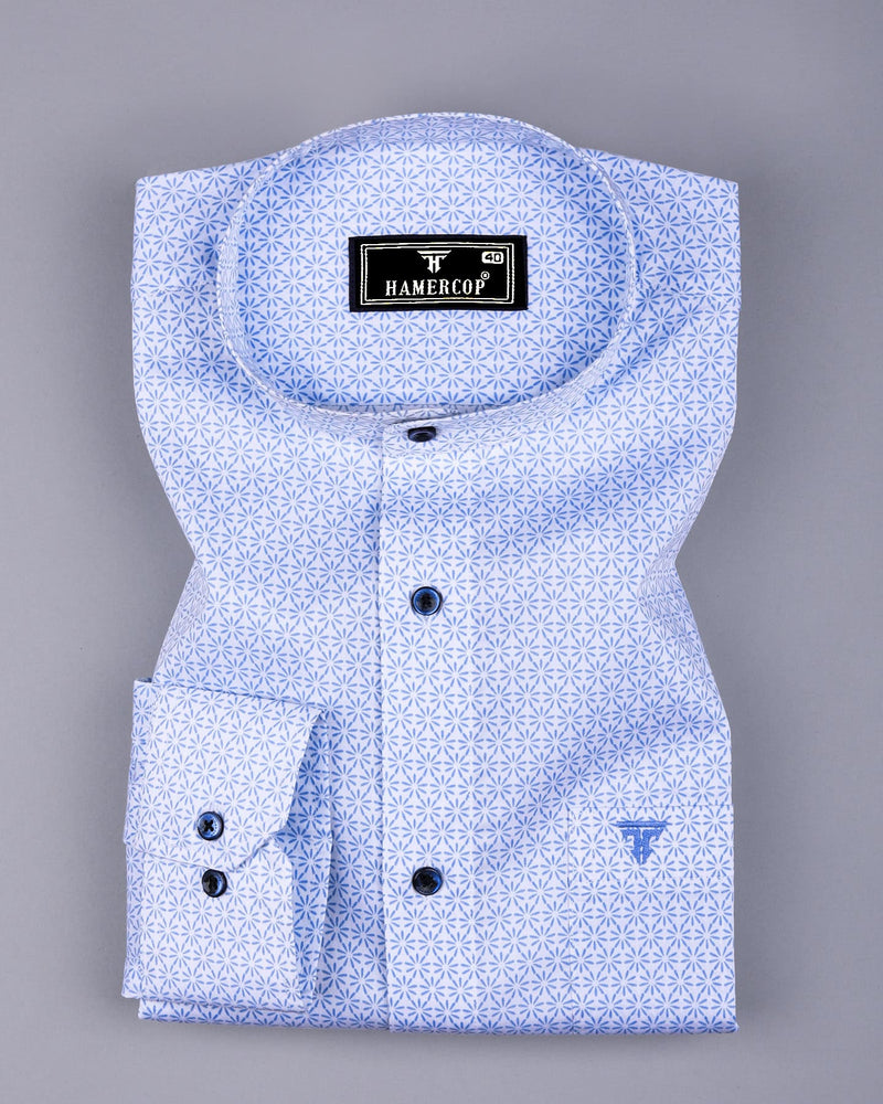 SkyStar Blue With White Printed Cotton Shirt