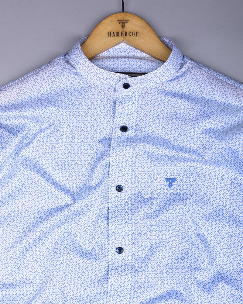 SkyStar Blue With White Printed Cotton Shirt