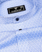 SkyStar Blue With White Printed Cotton Shirt