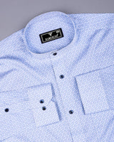 SkyStar Blue With White Printed Cotton Shirt