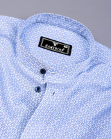 SkyStar Blue With White Printed Cotton Shirt