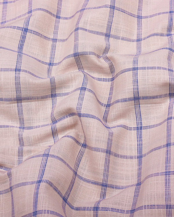 Tipton Cream With Blue Check Linen Cotton Shirt