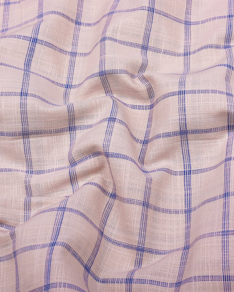 Tipton Cream With Blue Check Linen Cotton Shirt